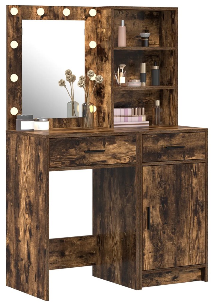 Set di toeletta in 2 pezzi con led in rovere affumicato e legno ingegnerizzato