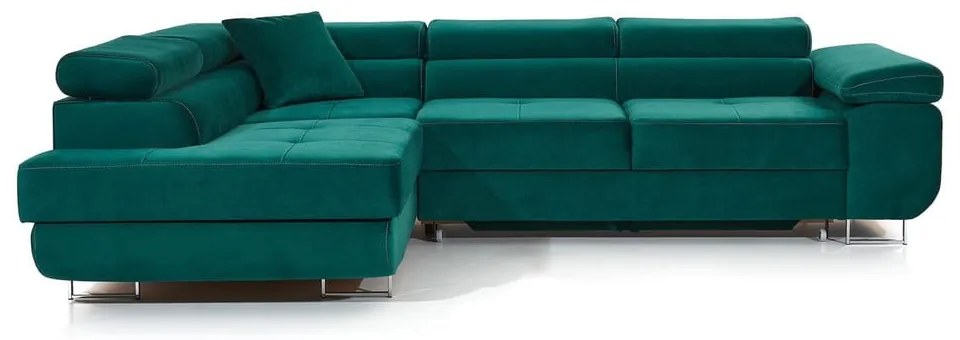 Divano angolare verde allungabile/con contenitore (con penisola a sinistra/a L) e rivestimento in velluto Anton – ELTAP