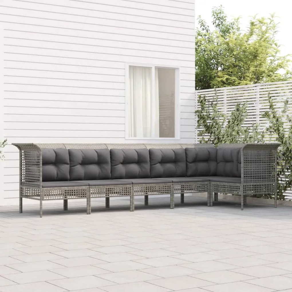 Set divani da giardino 6 pz con cuscini in polyrattan grigio