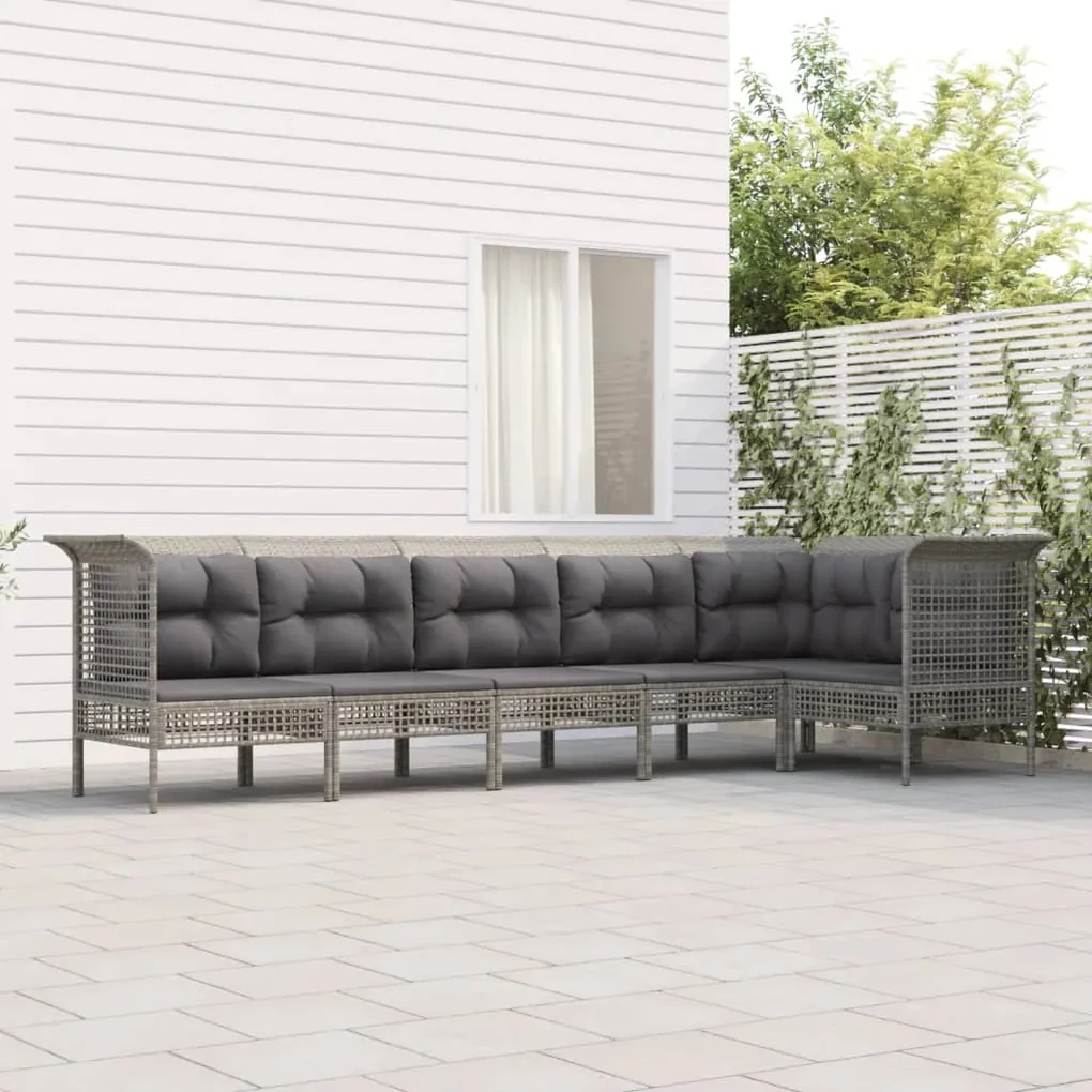 Set divani da giardino 6 pz con cuscini in polyrattan grigio