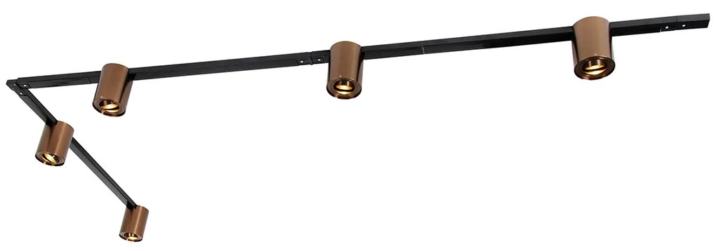 Sistema a binario monofase con 5 faretti bronzo scuro e nero - Rondoo Up