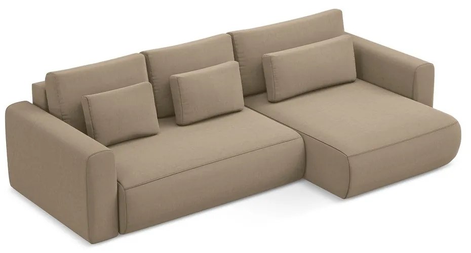 Divano angolare marrone chiaro allungabile/con contenitore (con penisola a destra/con chaise lounge) con rivestimento in velluto Kapua – Makamii