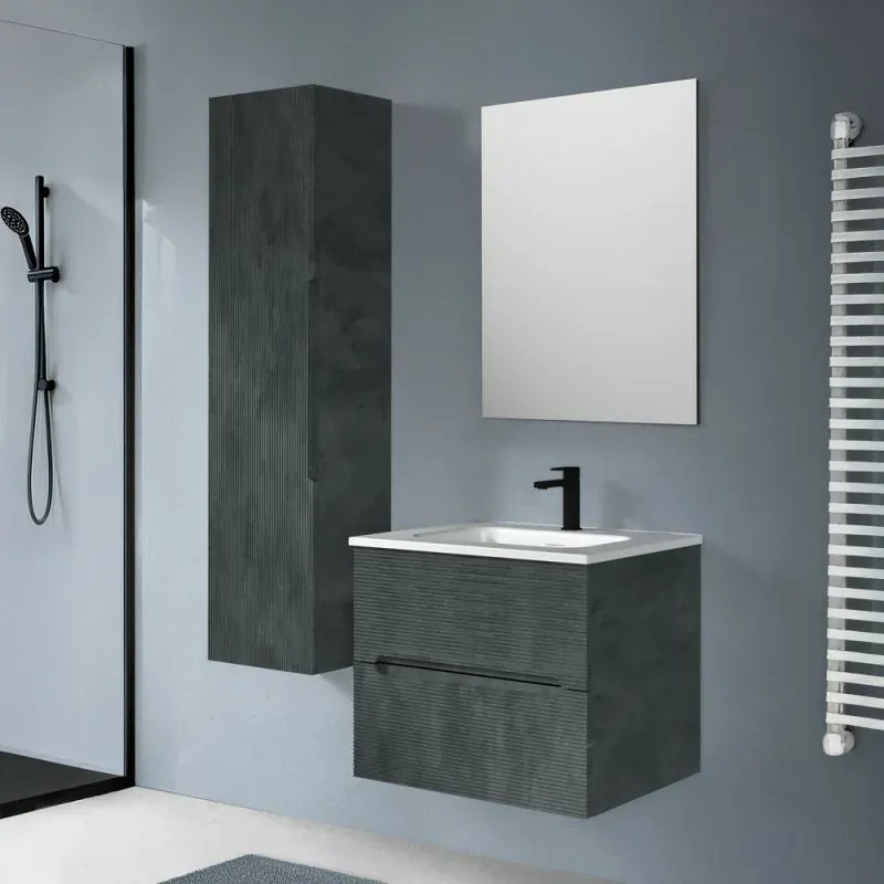 Mobile bagno sospeso 60 lava cannettato 2 cassetti lavabo e specchio Rigo