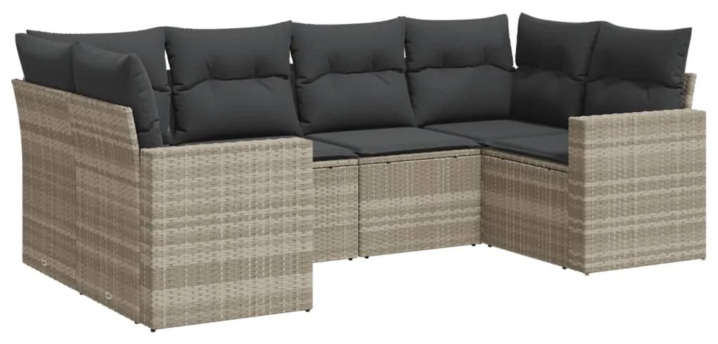 Set divano da giardino 6pz con cuscini grigio chiaro polyrattan