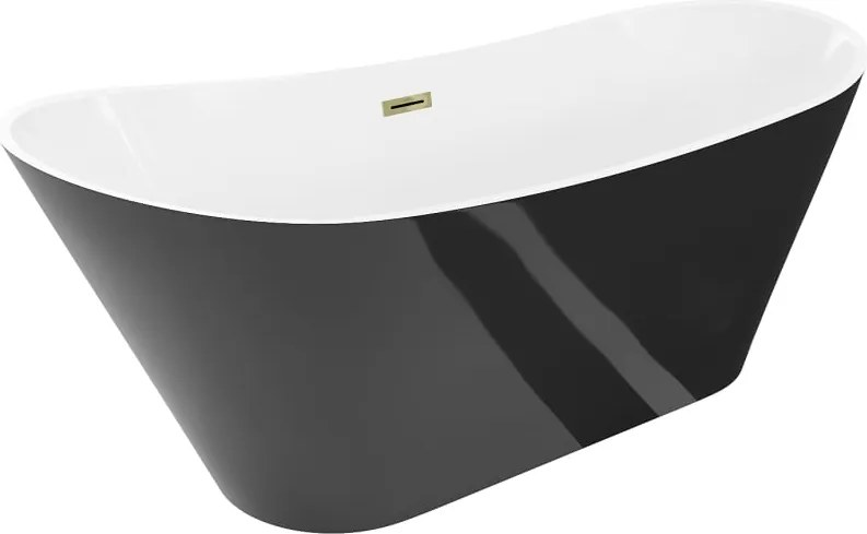 Mexen Dora vasca da bagno indipendente 170 x 75 cm, bianca/nera, troppopieno dorato - 52071707575-50