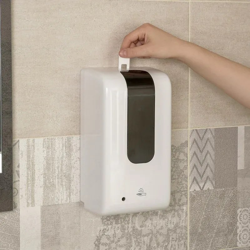 Dispenser per sapone liquido automatico da 1,2 L bianco in plastica alimentato a batterie o con cavo