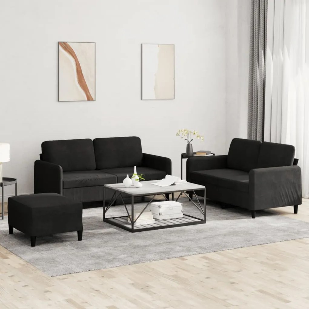 Set Di Divani 3 Pz Nero İn Velluto /