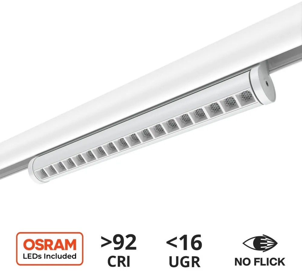 Faro LED Lineare 18W Magnetico 36cm CRI92, UGR16, Bianco 48V Colore Bianco Caldo 3.000K