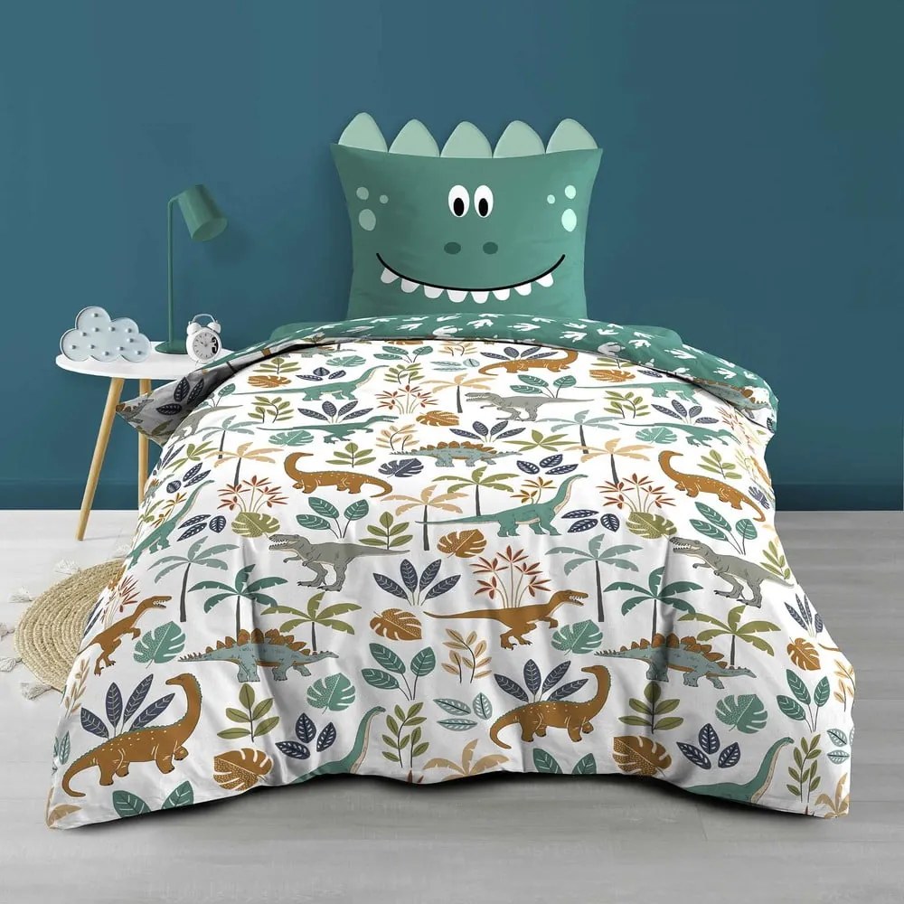 Set copripiumino e federa da bambini bianco/verde in cotone per letto singolo 140x200 cm Dina – douceur d'intérieur