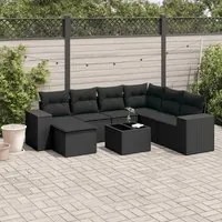 Set Divani da Giardino con Cuscini 8 pz Nero in Polyrattan 3222904