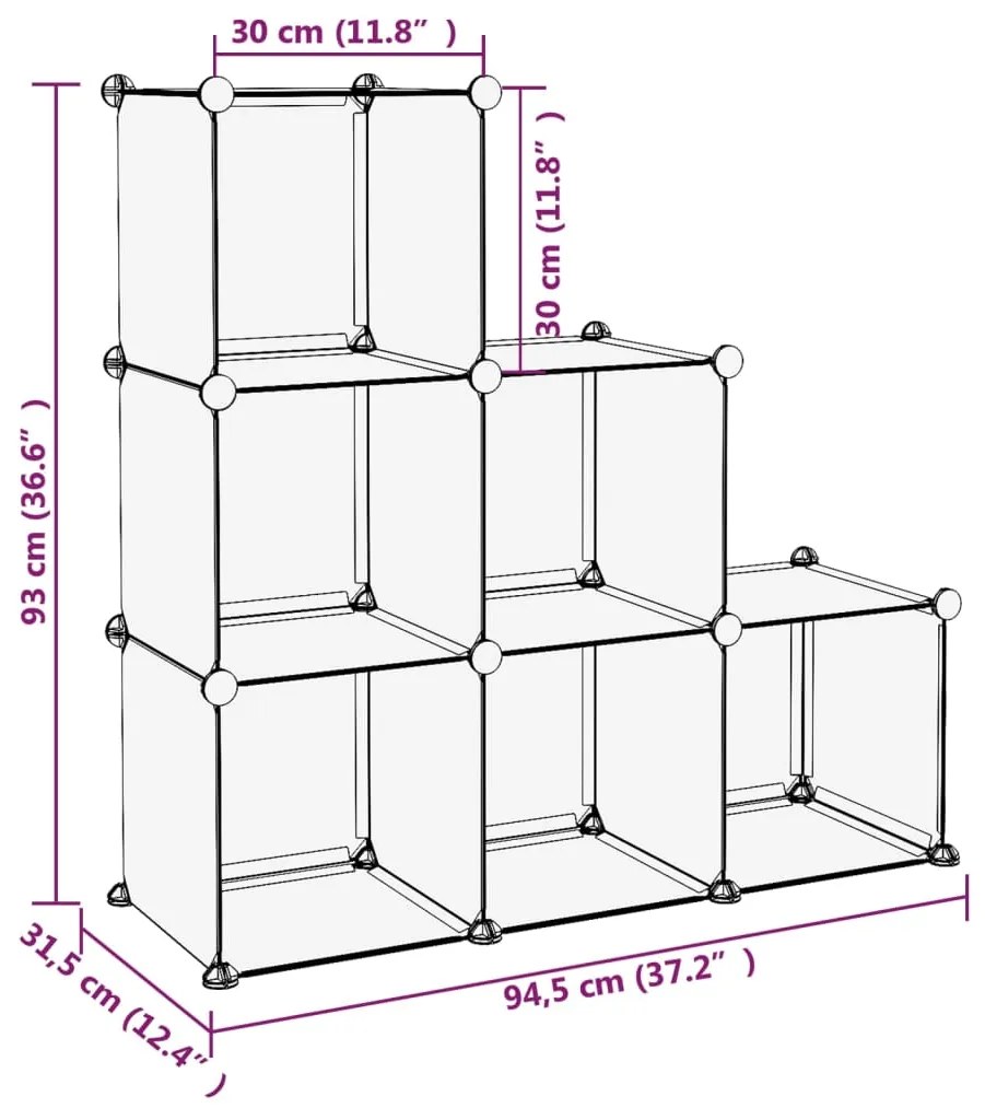 Organizzatore Portaoggetti con 6 Cubi Nero in PP