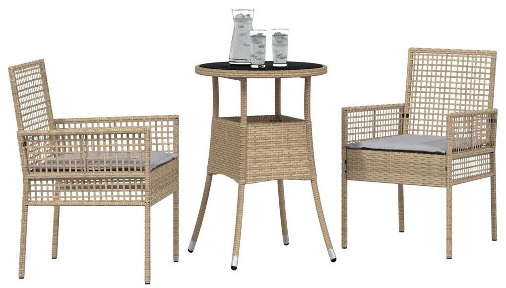 Set da pranzo da giardino set di 3 beige vimini, vetro durevole