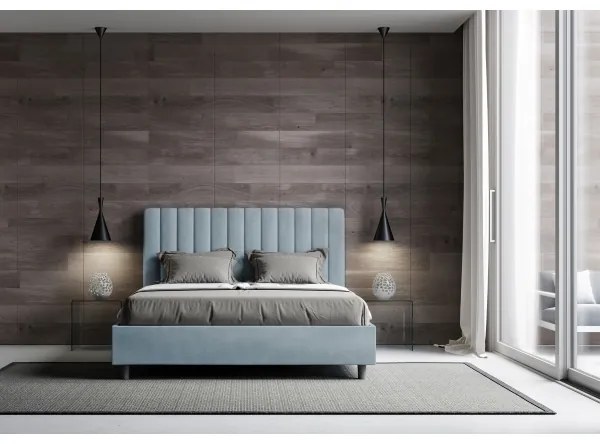 Letto matrimoniale e rete 160x200 in microfibra azzurro Agueda