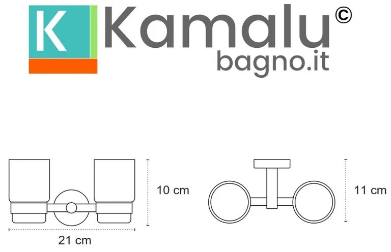 Kamalu - portabicchiere doppio per bagno in vetro e acciaio inox nero opaco | mira-n