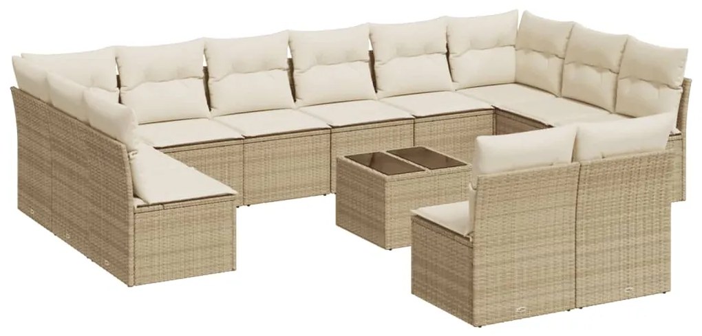 Set divano da giardino 13 pz con cuscini beige in polyrattan