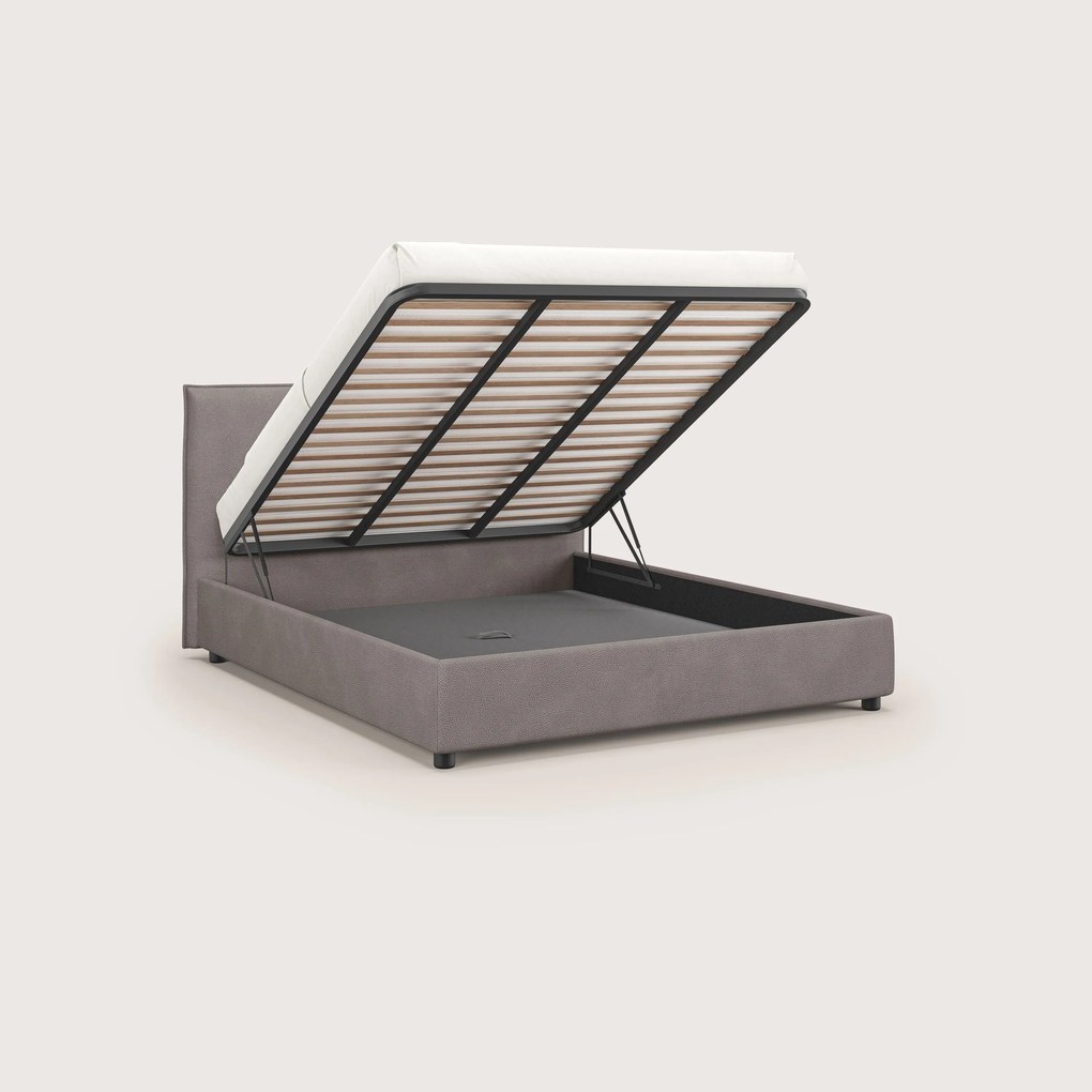Nina letto contenitore dal design minimal in microfibra effetto pelle smacchiabile tortora