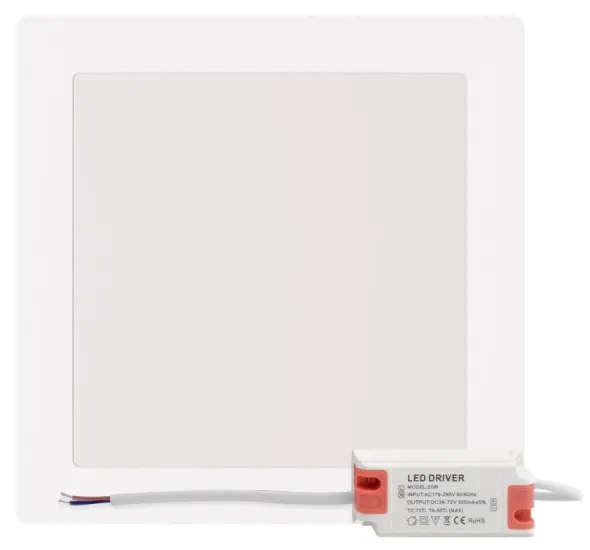 Plafoniera LED Slim Quadrata 20W 2.000lm no Flickering 225x225mm Colore Bianco Caldo 3.000K