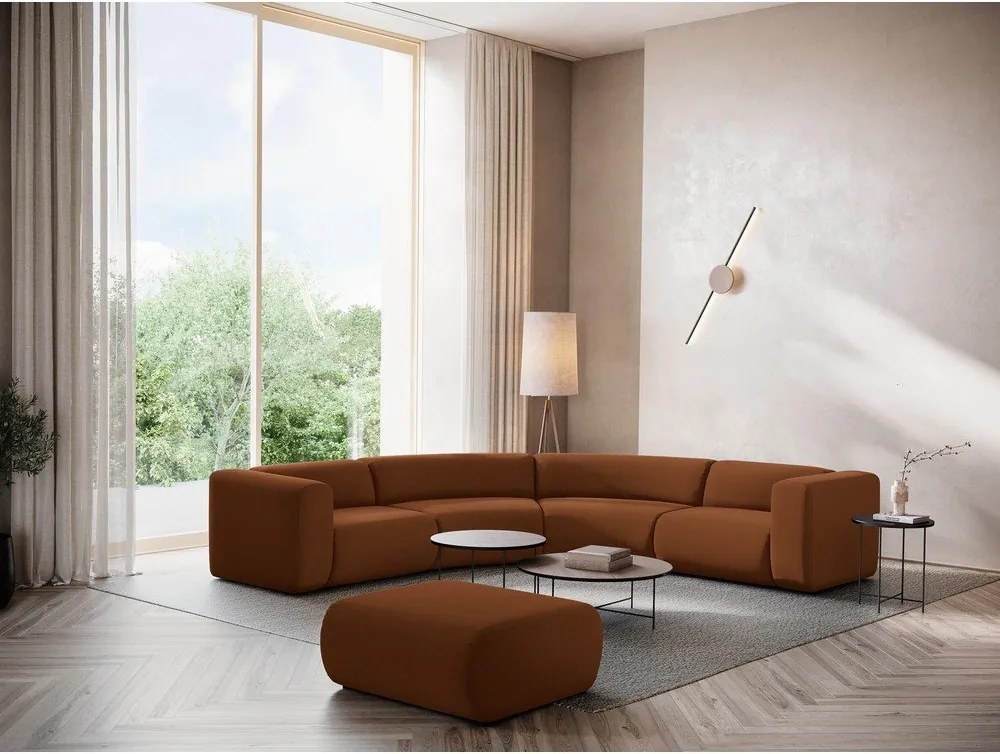 Divano angolare arancione/marrone con rivestimento in velluto Ekahi – Makamii