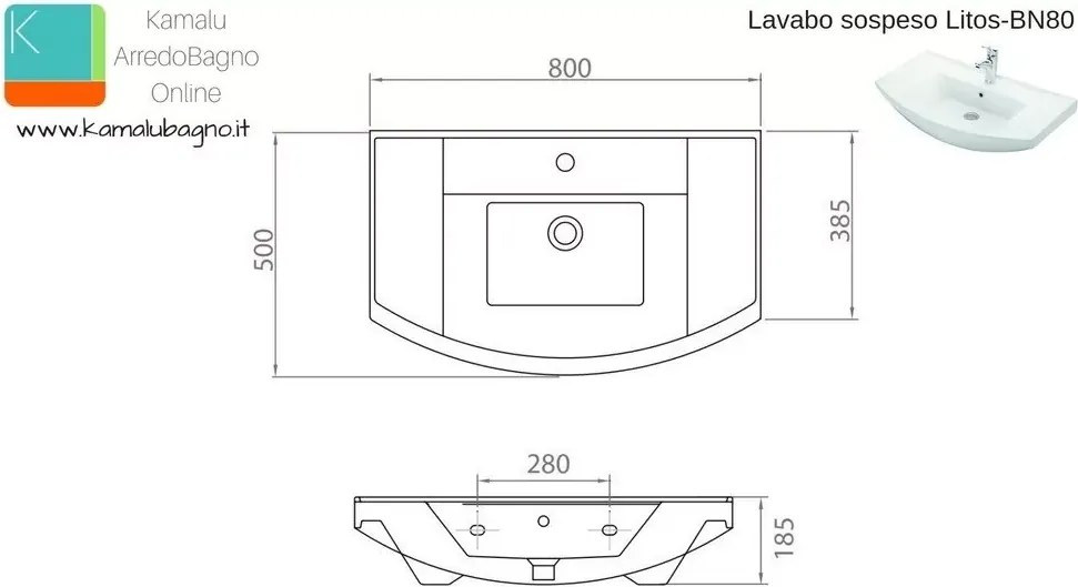 Mobile bagno 80 cm sospeso con cassetto scorrevole BN-80B - KAMALU