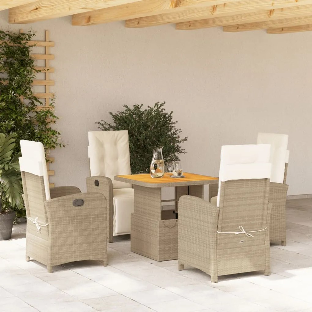 Set Da Pranzo Da Giardino 5 Pz Con Cuscini Beige İn Polyrattan /