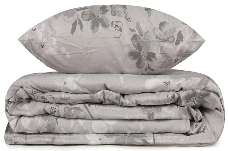Set copripiumino e federa grigio in cotone renforcé per letto singolo 140x200 cm Elena – Mijolnir
