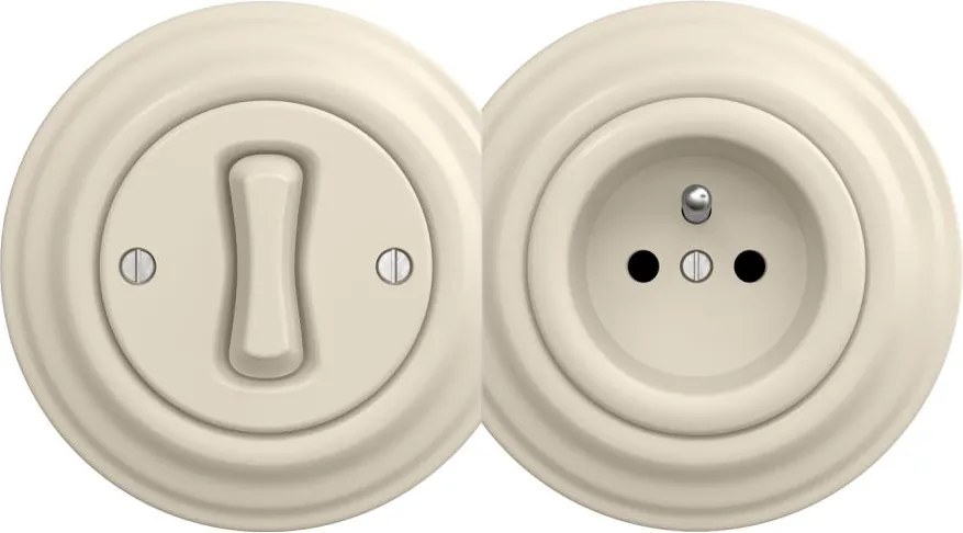 Kliklap - Interruttore unipolare retrò n. 1 e presa 230 V con cornice, beige