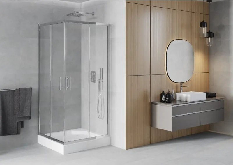 Mexen Rio cabina doccia quadrata 90 x 90 cm, trasparente, cromo + piatto doccia Rio, bianco - 860-090-090-01-00-4510