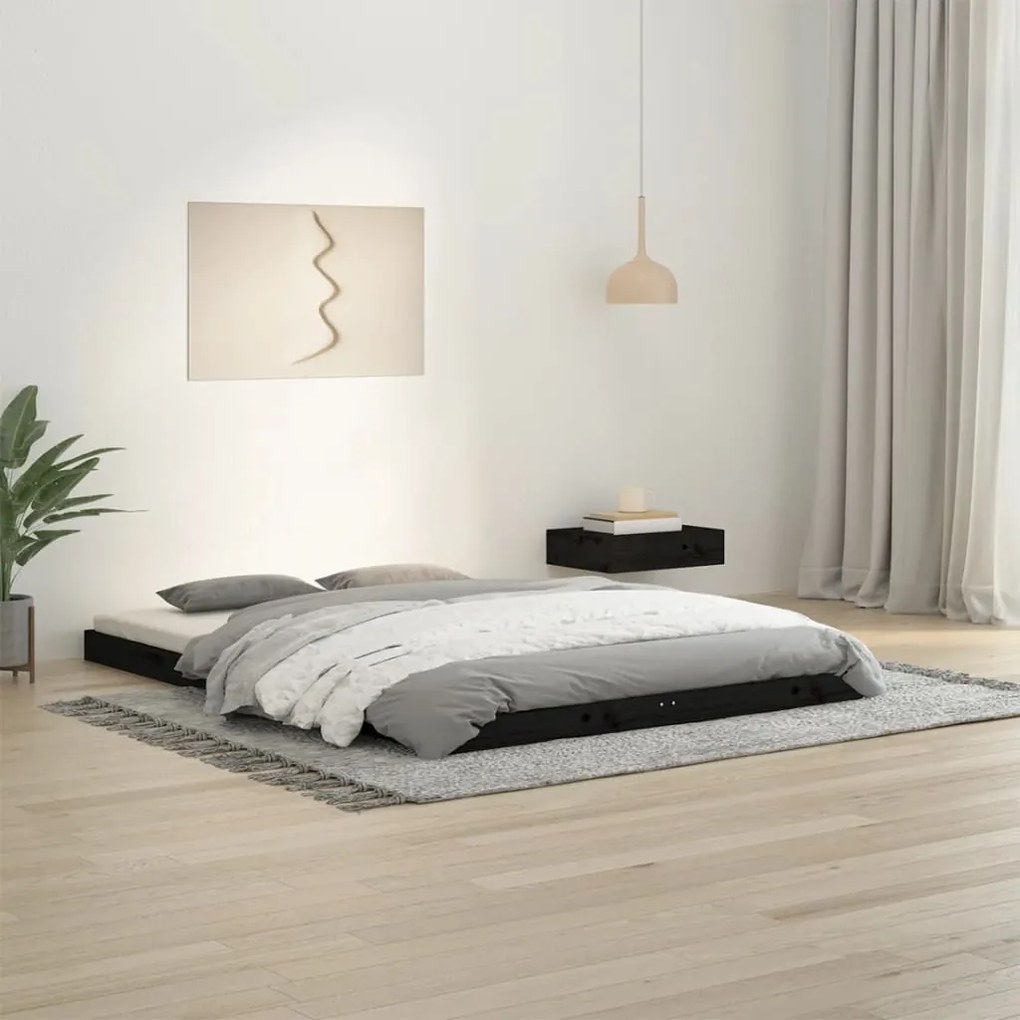 Giroletto Nero 135x190 Cm Double İn Legno Massello Di Pino /