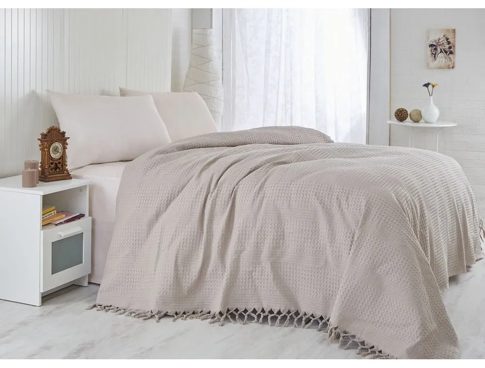 Copriletto leggero in cotone marrone chiaro Marrone, 220 x 240 cm - Mijolnir