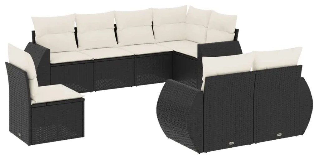 Set Divani da Giardino con Cuscini 8 pz Nero in Polyrattan