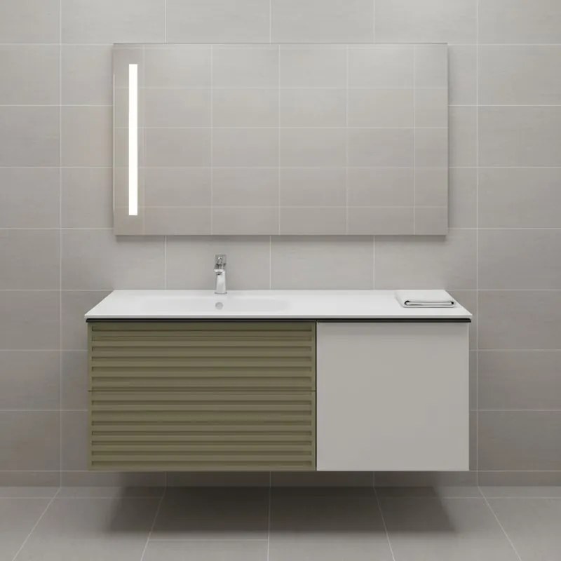Mobile bagno sospeso con lavabo L 120 x H 40 cm verde salvia/grigio pastello, 1 anta 1 cassetto per vasca a sinistra Pixel