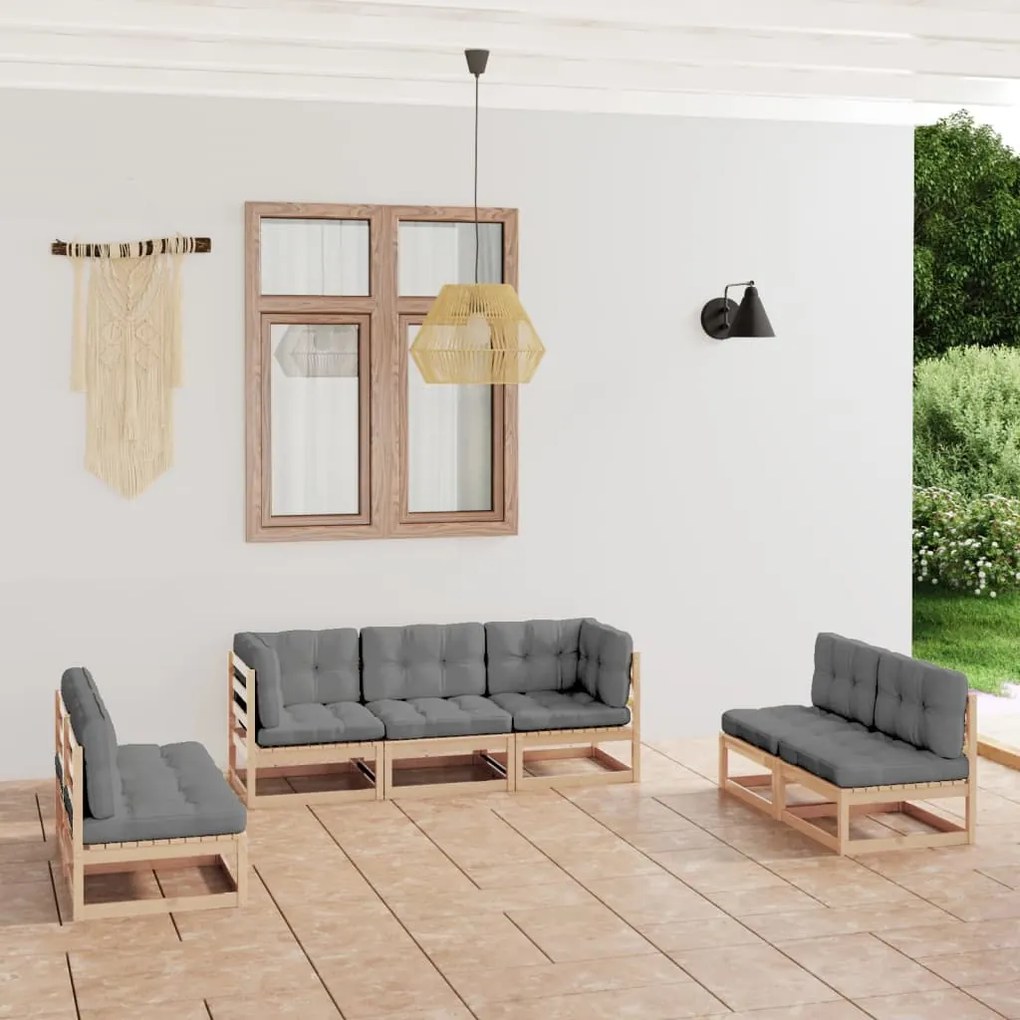 Set divani da giardino 7 pz con cuscini legno massello di pino