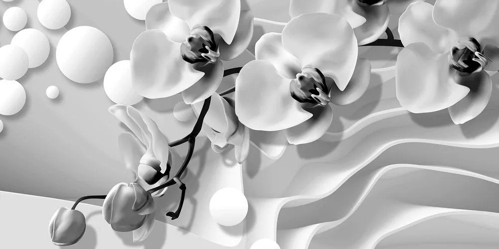 Stampa su tela – Orchidea in bianco e nero su sfondo astratto