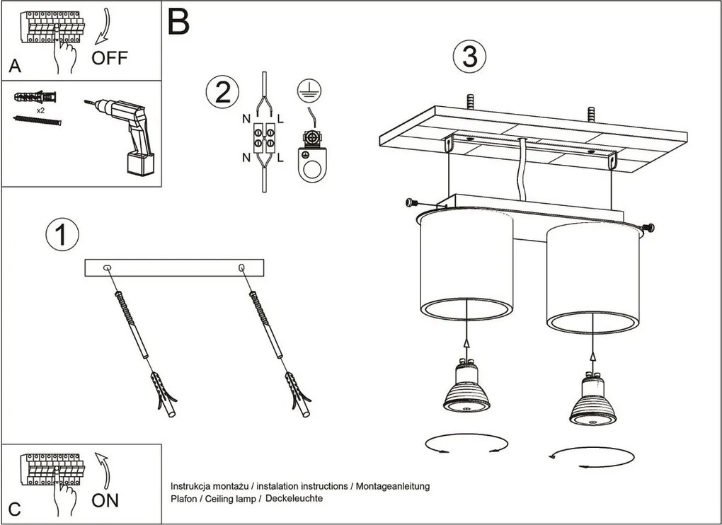 Plafoniera da soffitto in acciaio 2xGU10 ORBIS 2 in Alluminio