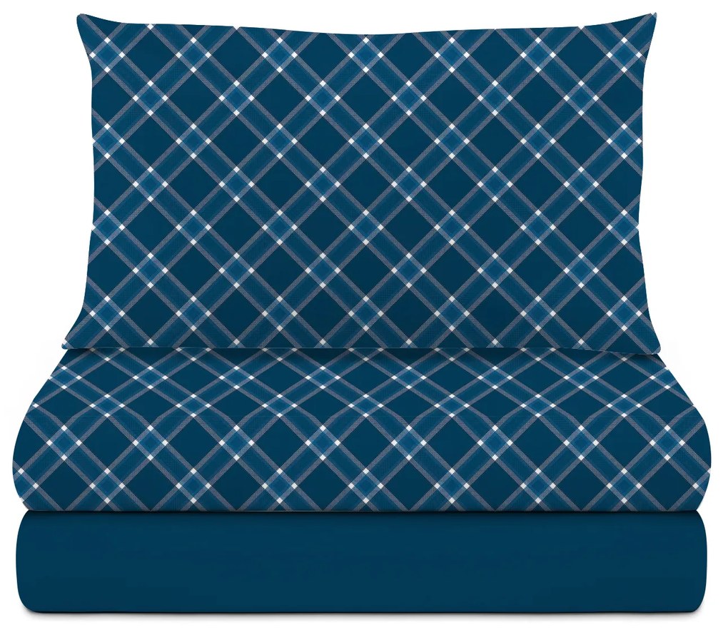 Completo letto singolo in cotone Scozzese blu