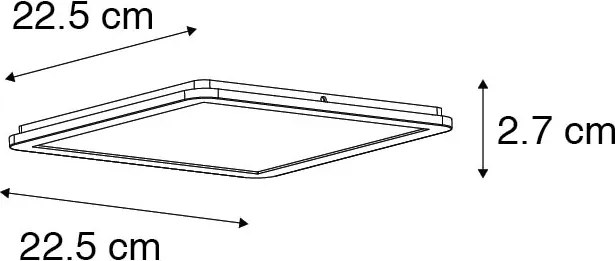 Plafoniera quadrata nera 22,5 cm incl. LED dimmerabile a 3 livelli IP44 - Steve