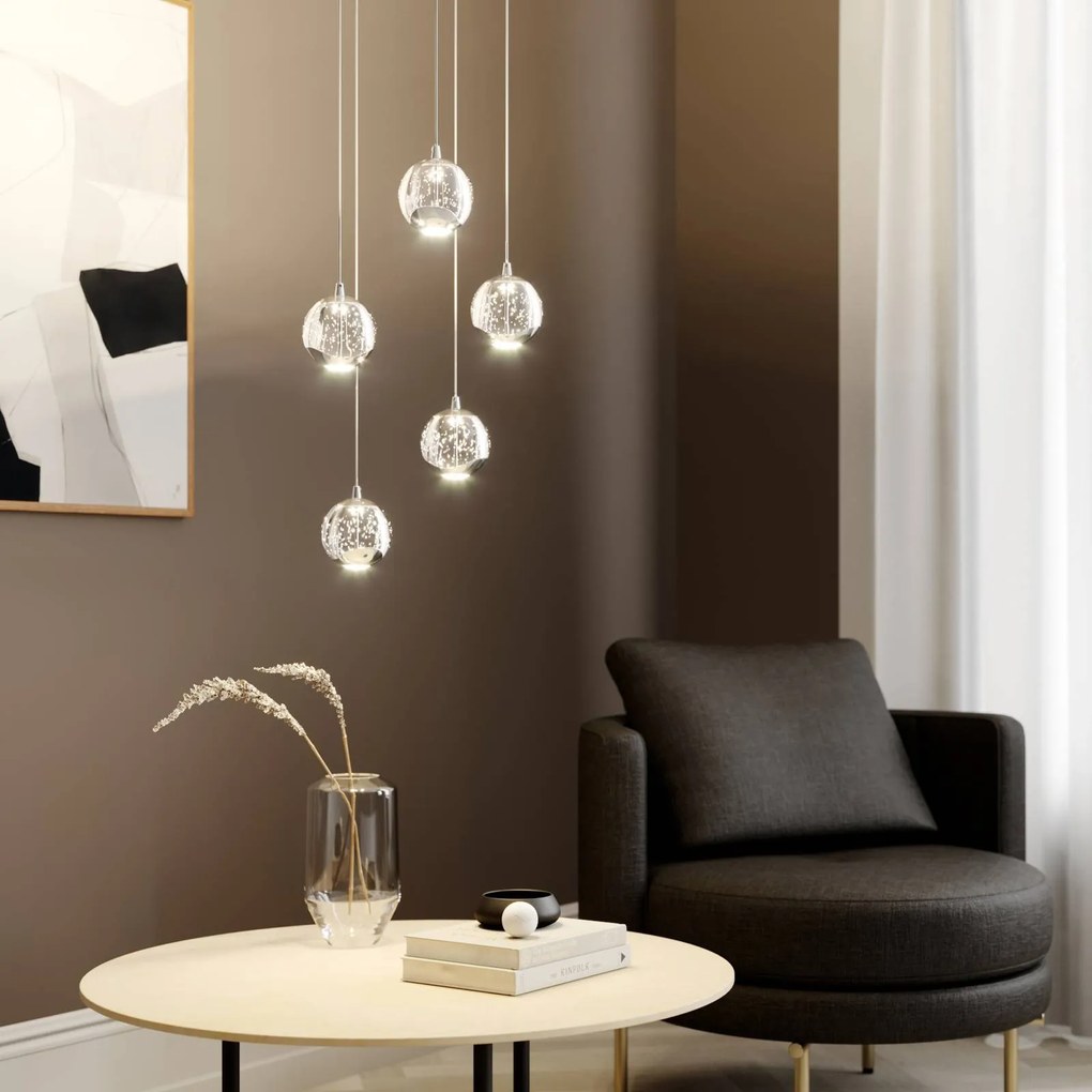 Lampada a sospensione in vetro Hayley Lucande, Chiaro / Trasparente, Soggiorno / Sala da pranzo, Vetro, Moderno, Lampada a sospensione