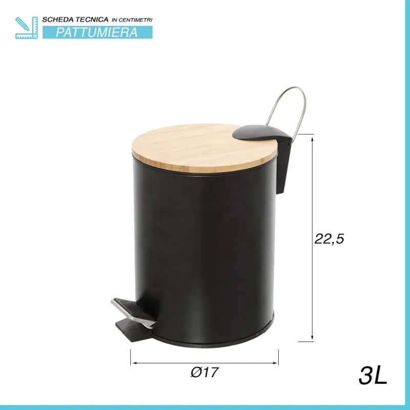 Set accessori bagno scopino e pattumiera nero in acciaio e bambù Haiti