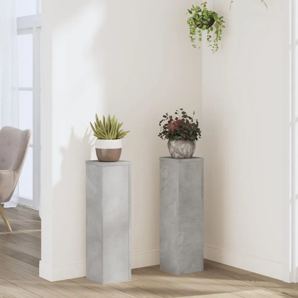 Supporti Per Piante 2 Pz Grigio 17x17x60 Cm Legno Multistrato /