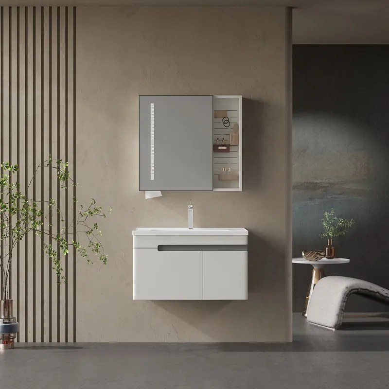 Kamalu - Mobile bagno 80 cm lavabo integrato e specchio contenitore | KAM-NS80