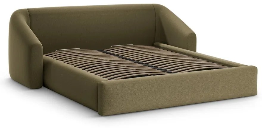 Letto matrimoniale imbottito verde con contenitore con rete inclusa 200x200 cm Campi – Cosmopolitan Design