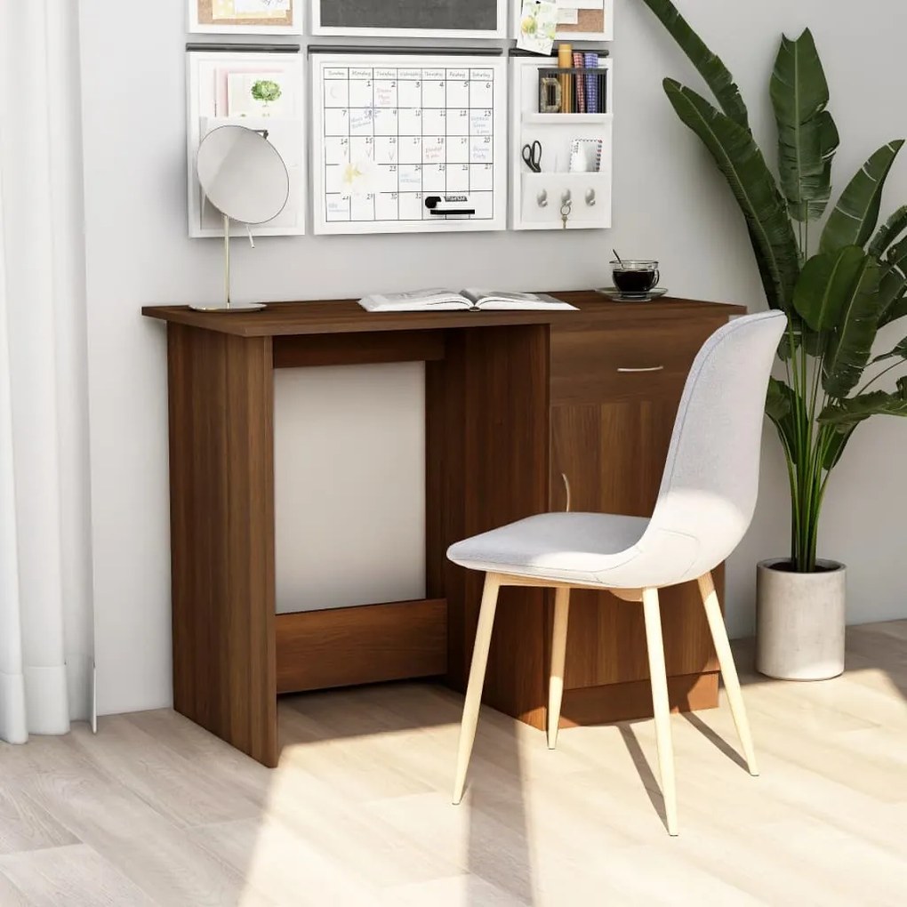 Scrivania Rovere Marrone 100x50x76 Cm İn Legno Multistrato /