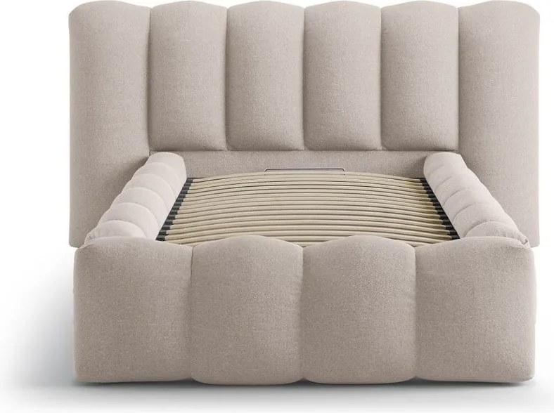 Letto singolo imbottito marrone chiaro con contenitore con rete inclusa 90x200 cm Lupine – Micadoni