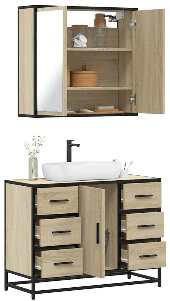 Set Mobili Da Bagno 2 Pz Rovere Sonoma İn Legno Multistrato /