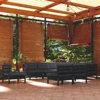 Set Divani da Giardino 10 pz con Cuscini Neri Massello di Pino 3096759