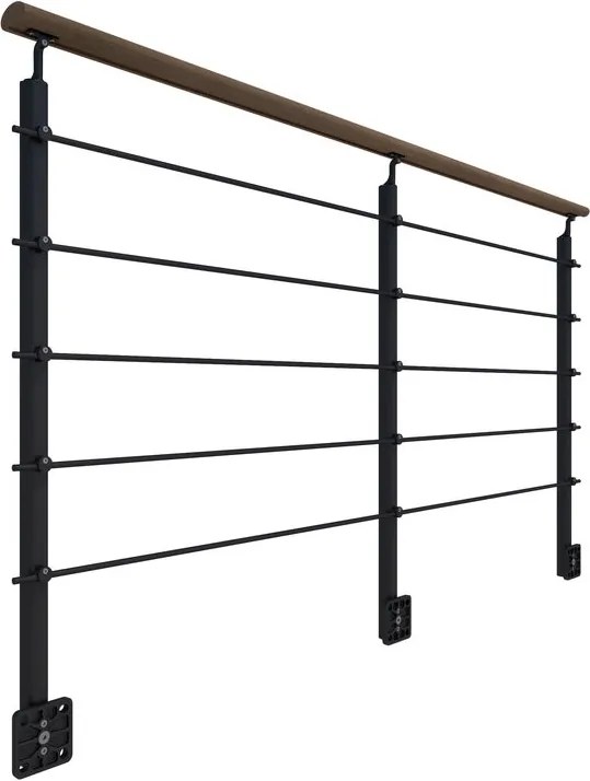 Balaustra in kit BURGER in alluminio nero, corrimano in legno faggio, L 200 cm fissaggio a parete