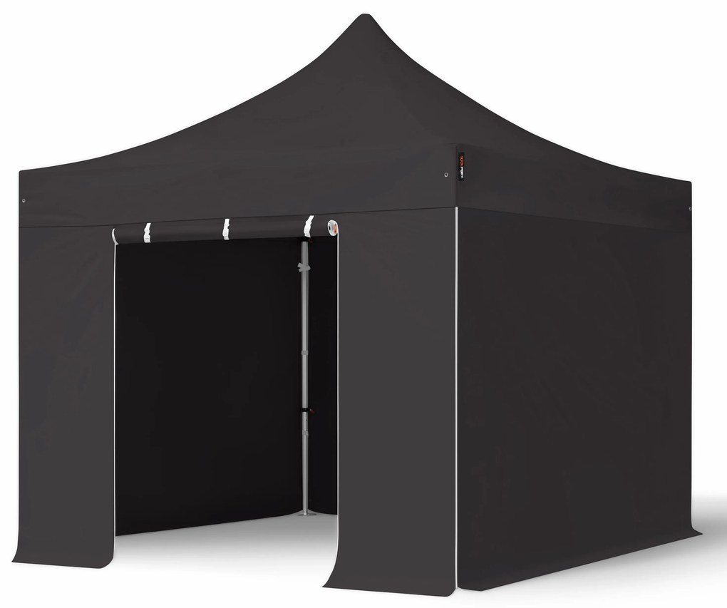 TOOLPORT 3x3m gazebo pieghevole PES con laterali, PROFESSIONAL alluminio, nero - (600143)