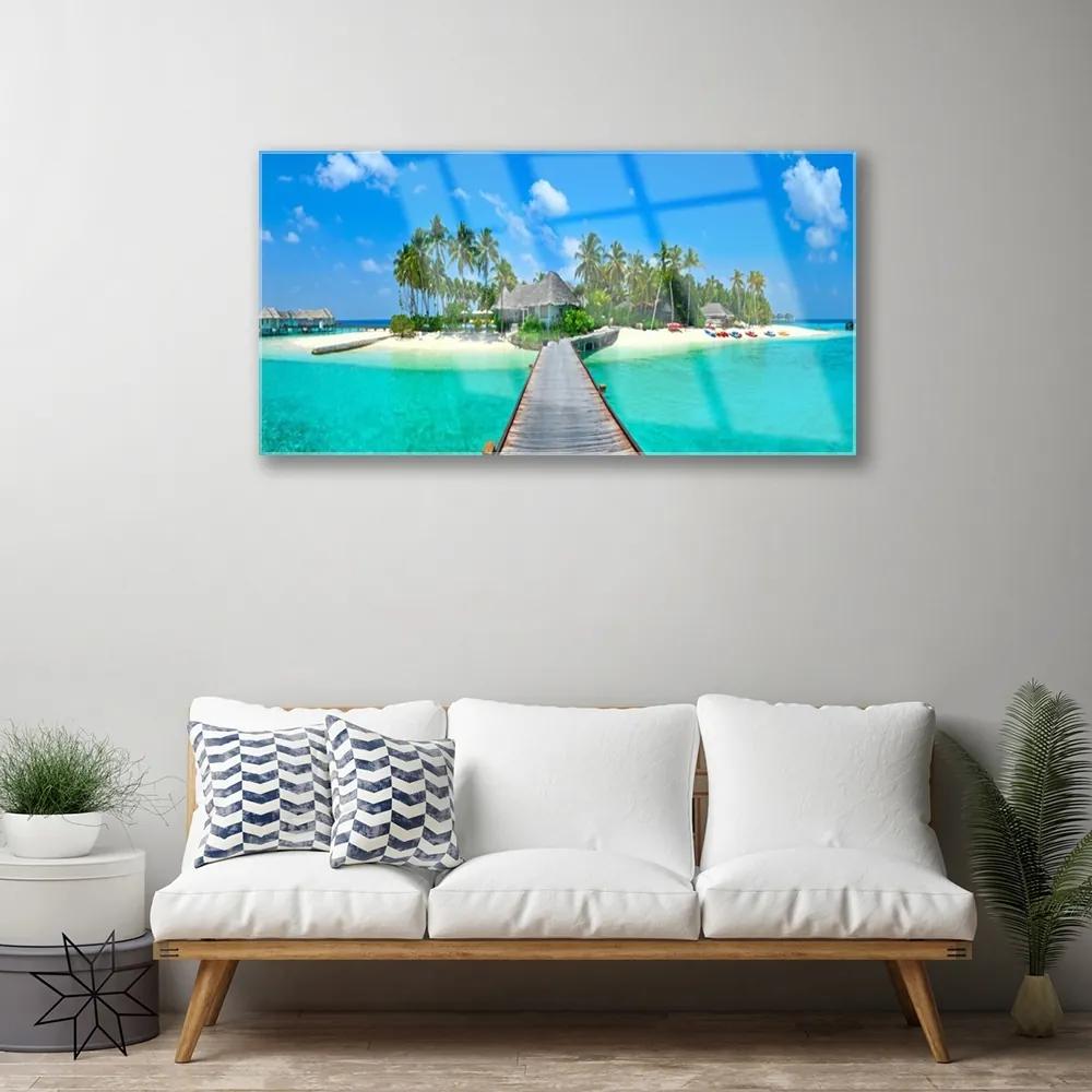 Quadro su vetro acrilico Spiaggia tropicale delle palme 100x50 cm