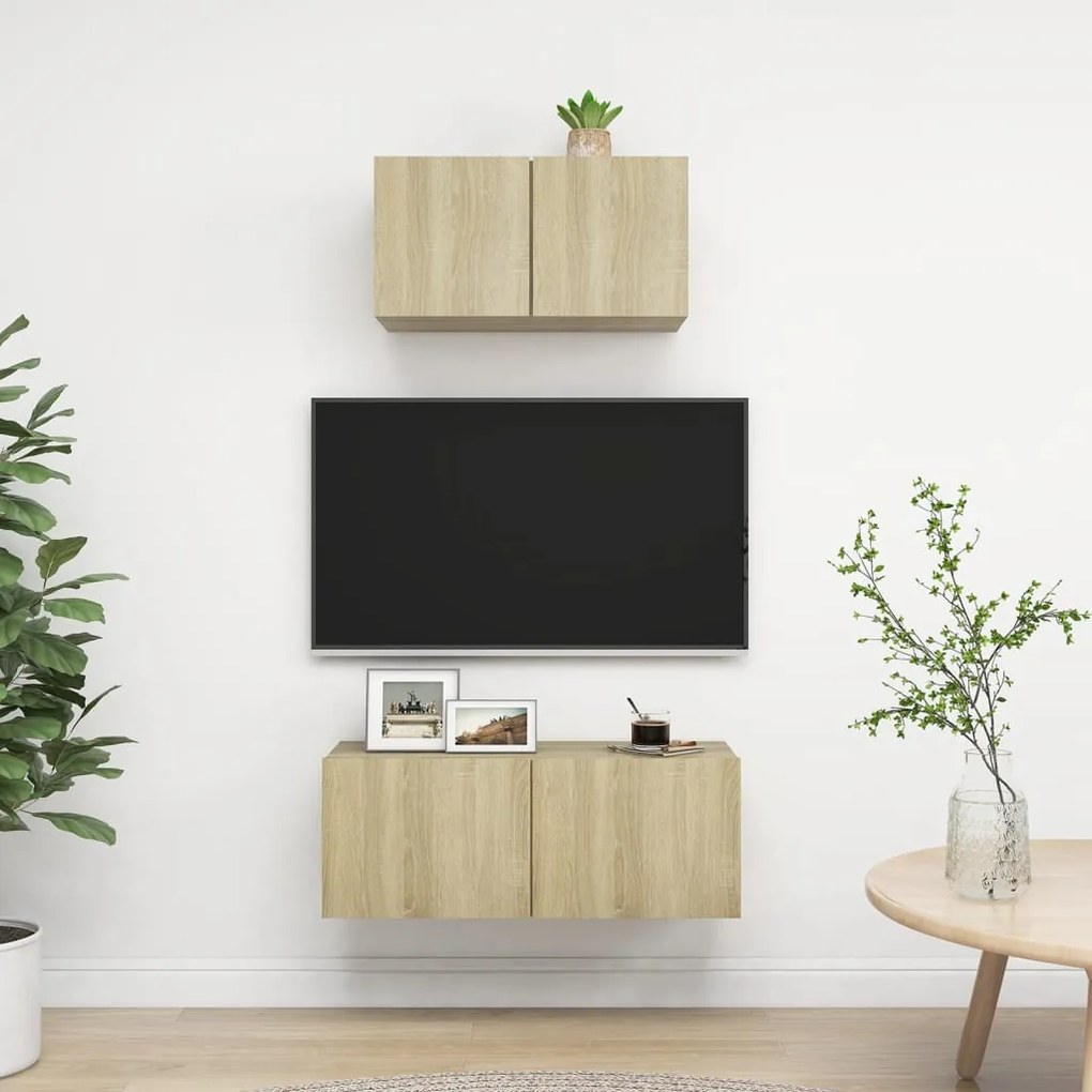 Set Di Mobili Porta Tv 2 Pz Rovere Sonoma İn Legno Multistrato /