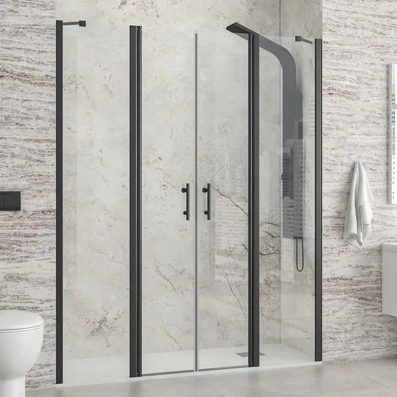 Kamalu - Porta doccia 180 cm colore nero doppio battente e ante fisse | KPX7000N